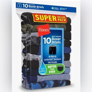 Hanes Boys' Underwear, Comfort Flex Wb Boxer Briefs, 10-pack LARGE 14-16